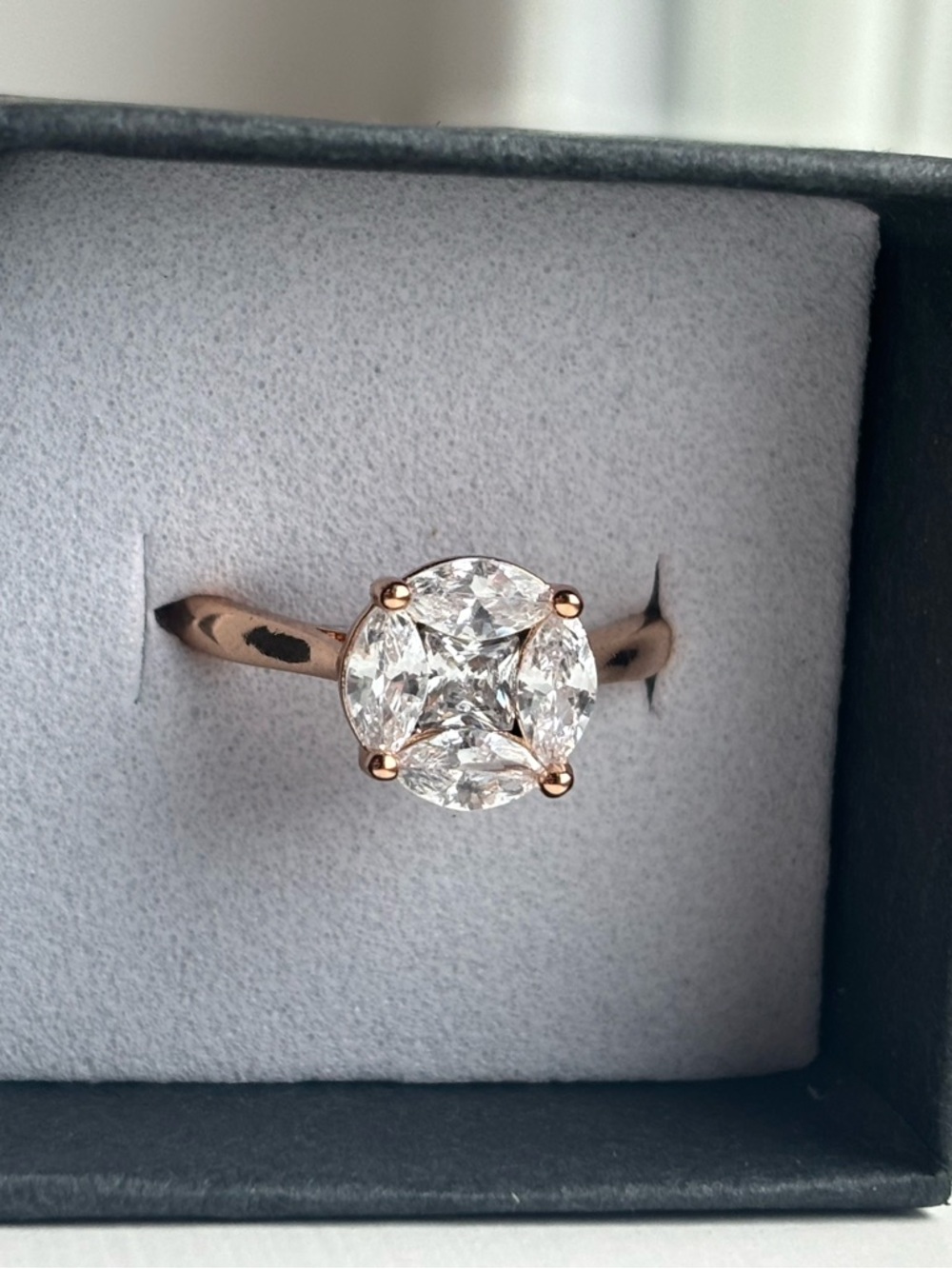 Rose Gold Plated Illusion Set Statement Ring Size 6 Round Solitaire Engagement